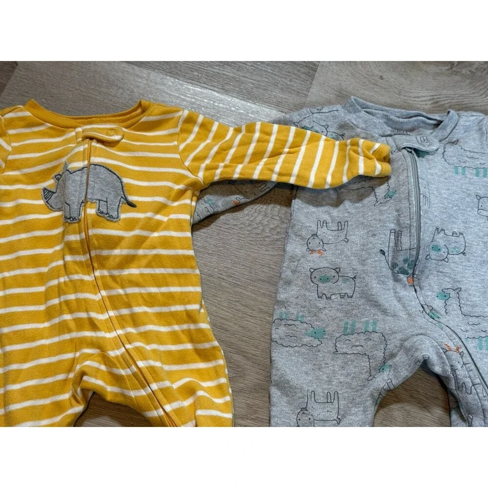 Simple Joys Carters Newborn Footed Sleeper Lot 2pc Yellow Gray Dino NB
